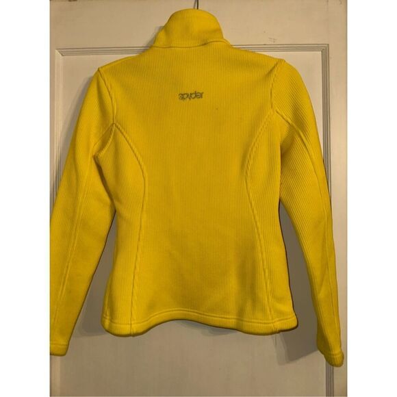 Spyder Core Sweater Jacket Womens S Yellow Full Zip Pockets Logo Mock Neck - Picture 2 of 5
